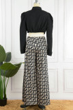 Yellow Casual Print Patchwork Turndown Collar Long Sleeve Two Pieces
