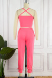 Pink Sexy Casual Solid Backless V Neck Sleeveless Two Pieces