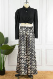 Yellow Casual Print Patchwork Turndown Collar Long Sleeve Two Pieces