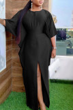 Green Elegant Solid Patchwork Slit O Neck Evening Dress Dresses
