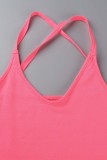 Pink Sexy Casual Solid Backless V Neck Sleeveless Two Pieces