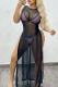 Black Pink Sexy Patchwork Letter Mesh three Piece Sets