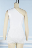Red Sexy Casual Solid Patchwork Backless Oblique Collar Sleeveless Two Pieces