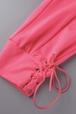 Pink Sexy Casual Solid Backless V Neck Sleeveless Two Pieces