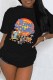 Black Casual Character Print Letter O Neck T-Shirts
