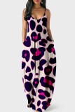 White Sexy Casual Print Leopard Backless Spaghetti Strap Long Dress Dresses