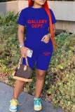 Red Casual Letter Print Basic O Neck Short Sleeve Two Pieces
