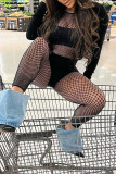 White Sexy Solid Patchwork See-through O Neck Long Sleeve Two Pieces