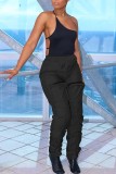 Orange Casual Solid Patchwork Fold Regular High Waist Conventional Solid Color Trousers