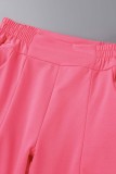 Pink Sexy Casual Solid Backless V Neck Sleeveless Two Pieces