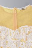Yellow Elegant Solid Patchwork O Neck Evening Dress Dresses