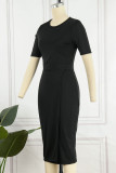 Brick Red Casual Elegant Solid Patchwork O Neck One Step Skirt Dresses