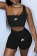 Black Street Print Letter One Shoulder Sleeveless Two Pieces