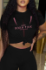 Black Casual Party Print Patchwork Letter O Neck T-Shirts