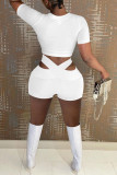 Red Sexy Solid Patchwork Asymmetrical O Neck Short Sleeve Two Pieces