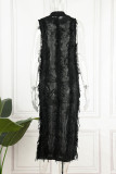 Black Sexy Solid Tassel Hollowed Out Patchwork Half A Turtleneck One Step Skirt Dresses