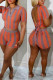 Tangerine Sexy Striped Print Bandage Patchwork Backless Turndown Collar Short Sleeve Two Pieces