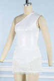 Red Sexy Casual Solid Patchwork Backless Oblique Collar Sleeveless Two Pieces