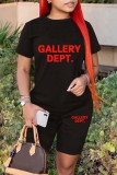 Red Casual Letter Print Basic O Neck Short Sleeve Two Pieces