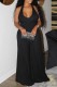 Black Sexy Casual Solid Backless Halter Regular Jumpsuits