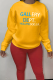 Yellow Casual Daily Print Patchwork Letter O Neck Tops
