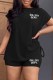 Black Street Print Letter O Neck Short Sleeve Two Pieces