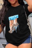 White Casual Print Basic O Neck T-Shirts
