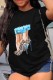 Black Casual Print Basic O Neck T-Shirts