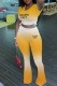 Yellow Casual Gradual Change Letter Print Basic O Neck Short Sleeve Two Pieces
