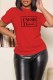 Red Casual Print Letter O Neck T-Shirts