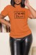 Orange Casual Print Letter O Neck T-Shirts
