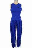 Red Street Print Tassel Letter O Neck Sleeveless Two Pieces