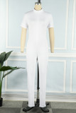 White Casual Solid Basic Zipper Collar Skinny Jumpsuits