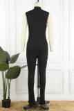 White Casual Solid Patchwork Zipper Collar Skinny Jumpsuits