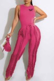 Red Street Print Tassel Letter O Neck Sleeveless Two Pieces