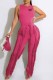 Rose Red Street Print Tassel Letter O Neck Sleeveless Two Pieces