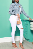 White Fashion Casual Solid Ripped Skinny High Waist Pencil Trousers