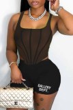 Red Sexy Print See-through U Neck Sleeveless Two Pieces