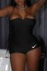 Black Sexy Print Backless Strapless Rompers