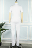 White Casual Solid Basic Zipper Collar Skinny Jumpsuits