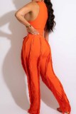 Red Street Print Tassel Letter O Neck Sleeveless Two Pieces