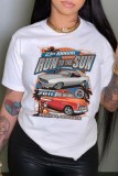 White Casual Print Basic O Neck T-Shirts