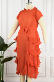 Red Casual Solid Patchwork O Neck Short Sleeve Dress Dresses