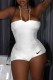 White Sexy Print Backless Strapless Rompers