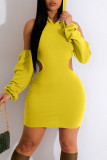 Pink Sexy Solid Patchwork Backless Hooded Collar Pencil Skirt Dresses