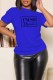 Blue Casual Print Letter O Neck T-Shirts