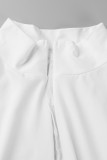 White Casual Solid Basic Zipper Collar Skinny Jumpsuits