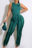 Red Street Print Tassel Letter O Neck Sleeveless Two Pieces