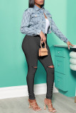 White Fashion Casual Solid Ripped Skinny High Waist Pencil Trousers