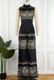 Red Casual Street Print Patchwork O Neck Sleeveless Two Pieces